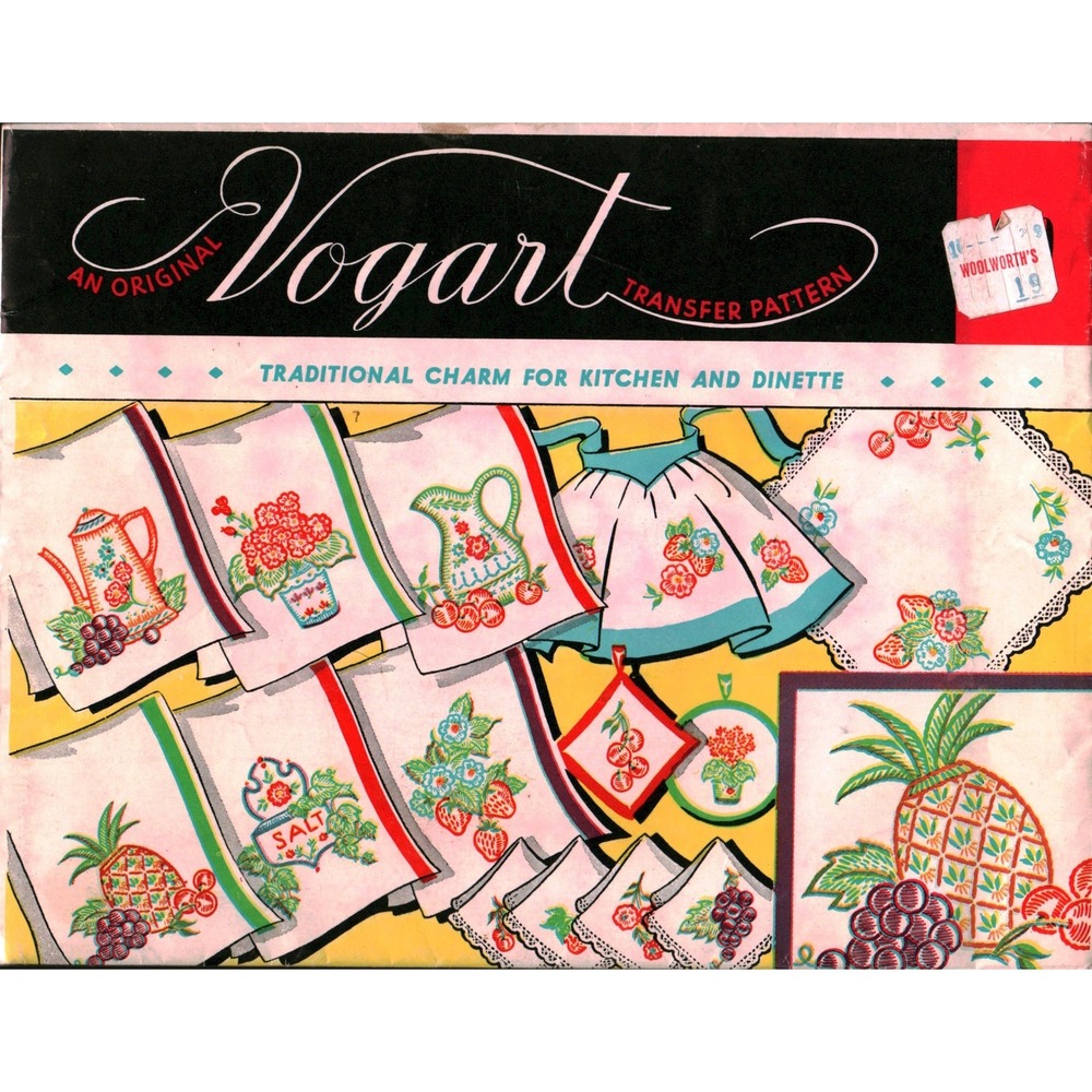 Vintage Vogart Hot-Iron Embroidery Transfer Pattern Fruit Floral Kitchen Motifs